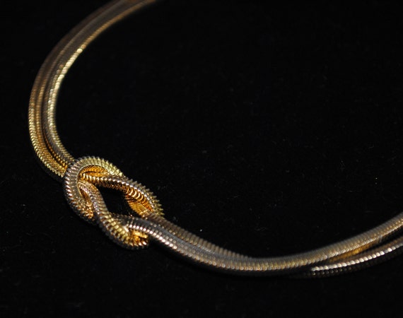 Vintage Gold-tone Snake Chain Choker Necklace wit… - image 4