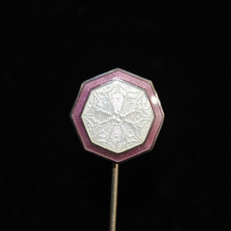 Antique Sterling Art Deco Pink & White Guilloche Enamel Stick / Tie Pin ...