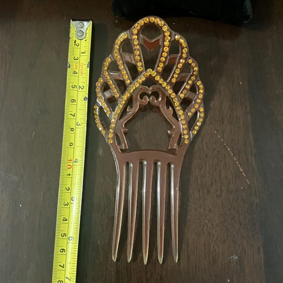 Antique Light Red Celluloid & Amber Rhinestone Hair Comb Antique Light Red Celluloid & Amber Rhinestone Hair Comb - Etsy main image 2