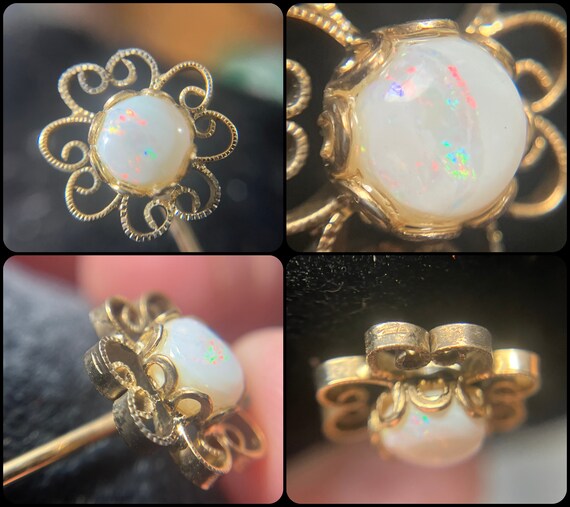 Vintage/Antique 10k Gold & White Opal Stick Pin w… - image 9