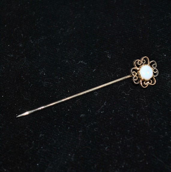Vintage/Antique 10k Gold & White Opal Stick Pin w… - image 6