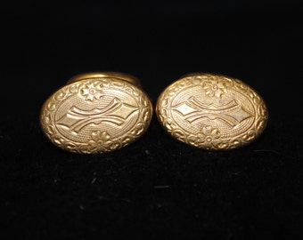 Antique Engraved Gold-plated Victorian Cufflinks with Floral Accents