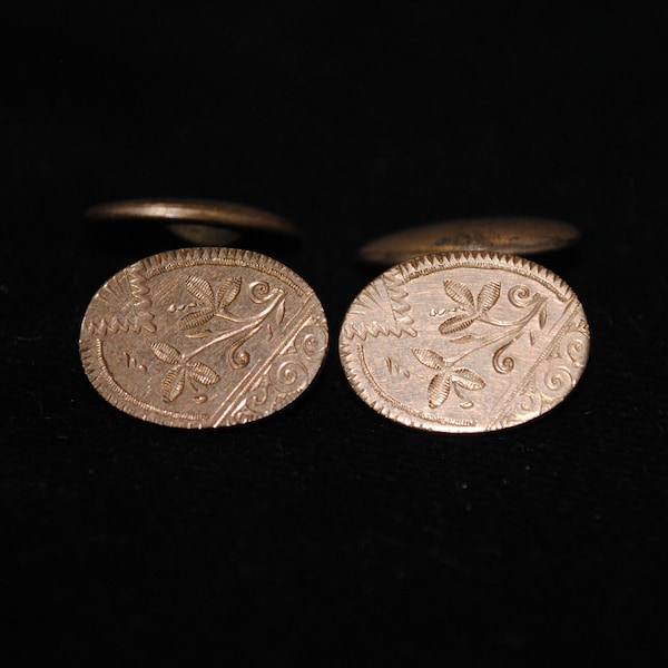Antique Victorian-Edwardian Gold-filled Engraved Cufflinks with Swivel Backs