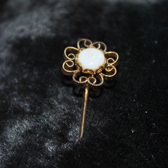 Vintage/Antique 10k Gold & White Opal Stick Pin w… - image 3