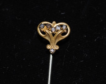 Antique Art Nouveau Heart Stick / Lapel / Scarf Pin with Paste Stones