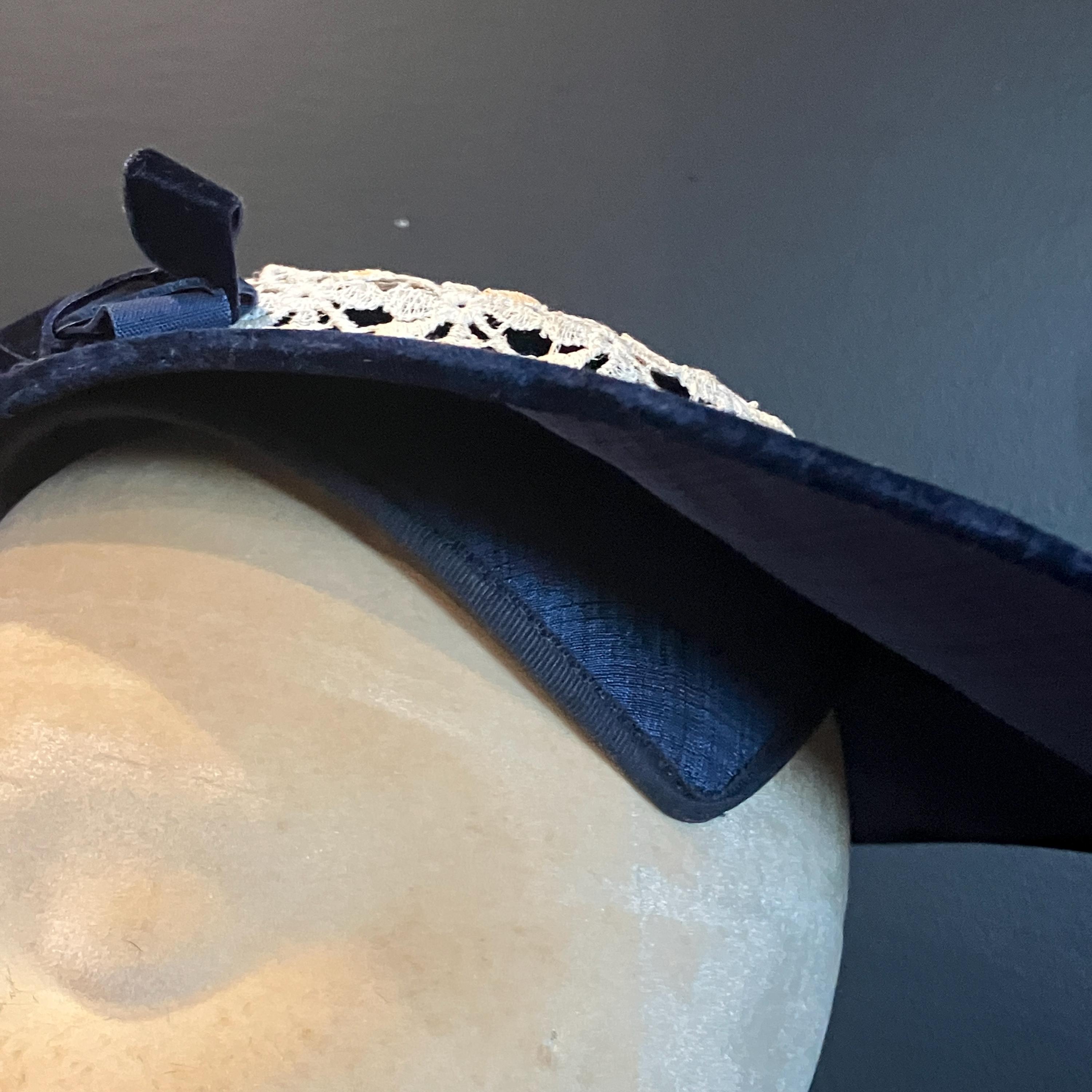 Vintage Navy Blue Handmade Asymmetric Fascinator Hat With  display picture 3