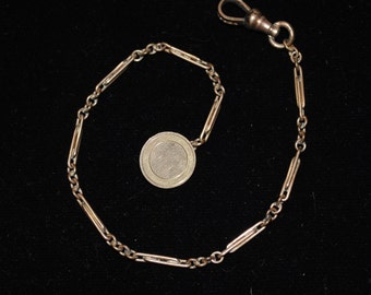 Antique/Vintage Art Deco 9.5" F&C Co. Gold-filled Watch Chain with Circular Engraved Fob and Unique Long Interlocking Chain Design
