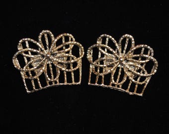 Vintage Musi Gold-tone Open Wire Flowers Shoe Clips