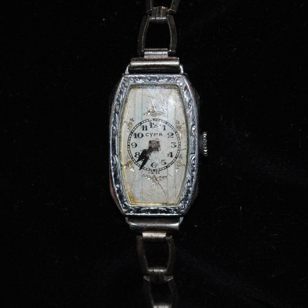 Vintage Women's Art Deco Cyma 15 Jewels Wristwatch with Pioneer Everwhite Case — Not Working!
