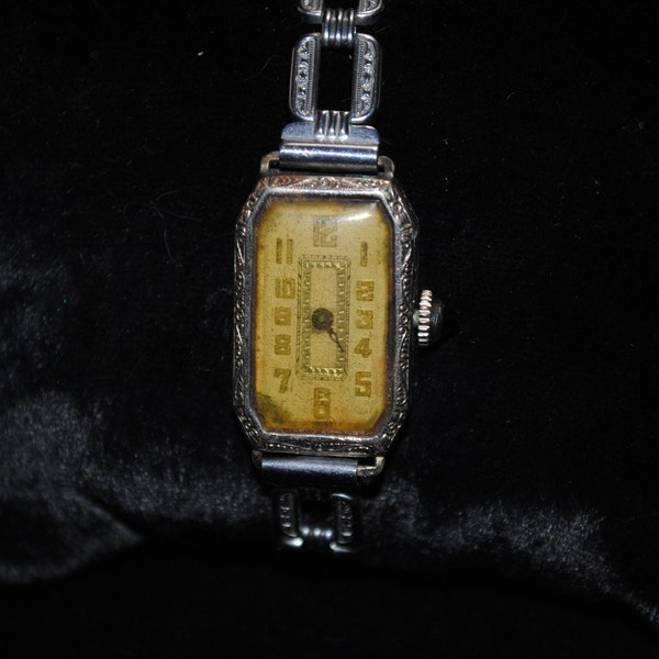 Vintage Art Deco Women's Sorority 15 Jewel White Gold-filled Watch — Not Working! for Parts or Repair