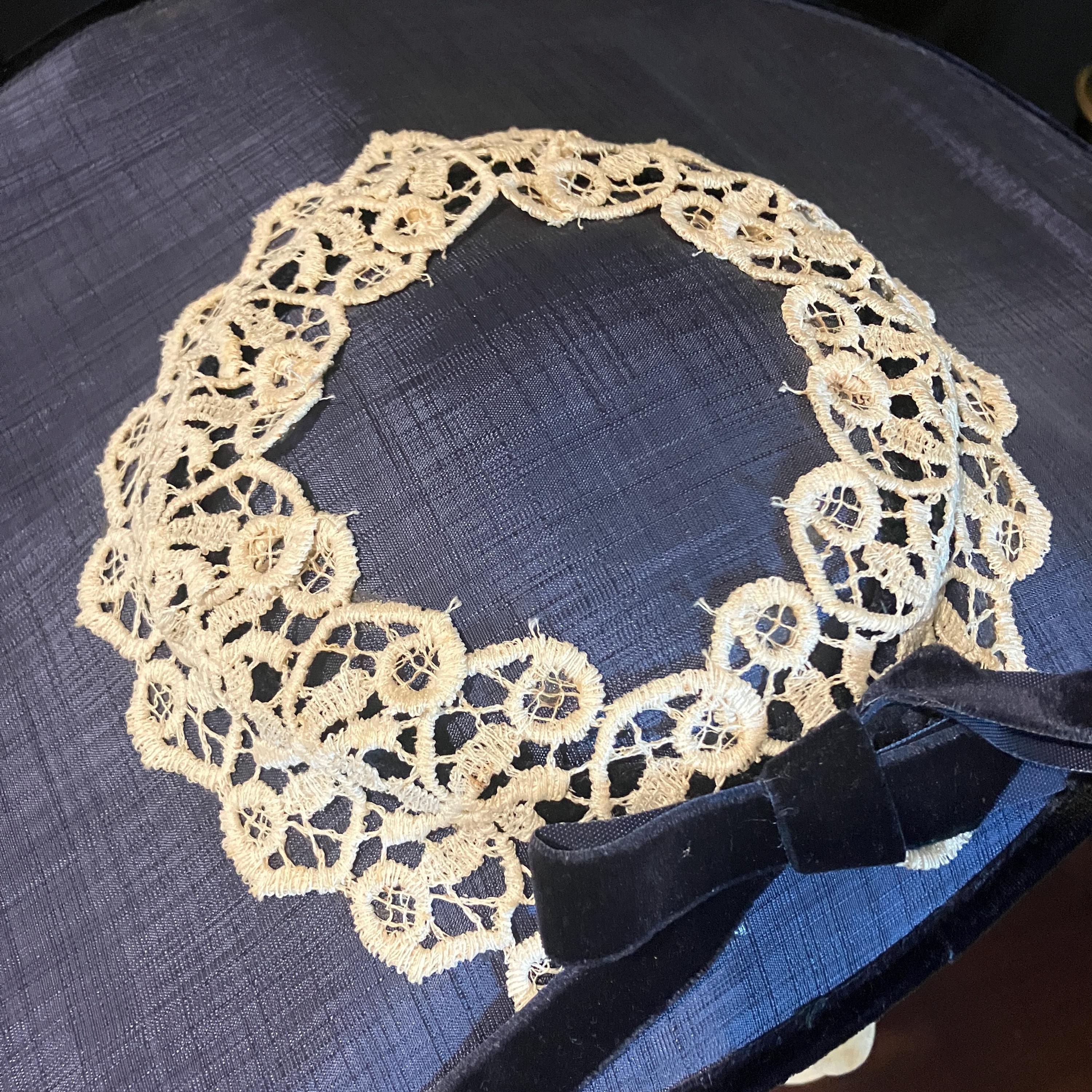 Vintage Navy Blue Handmade Asymmetric Fascinator Hat with Lace & Velvet Accents Vintage Navy Blue Handmade Asymmetric Fascinator Hat With  main image 2