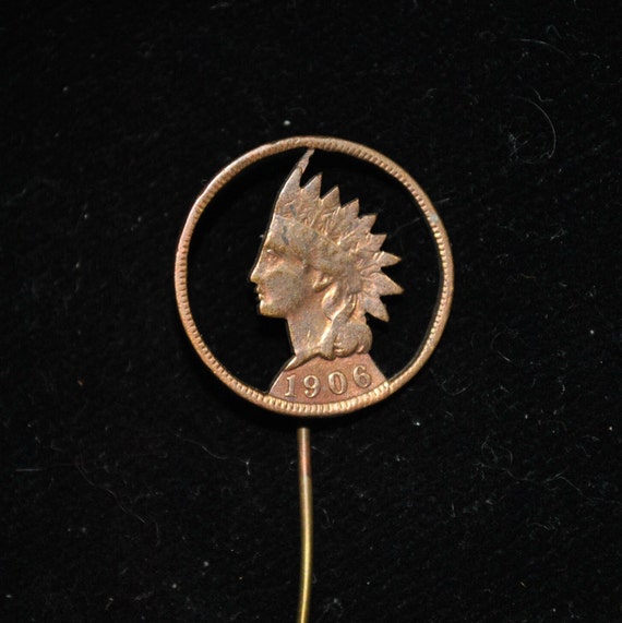 Antique 1906 Copper Indian Head Wheat Penny Cut-o… - image 1