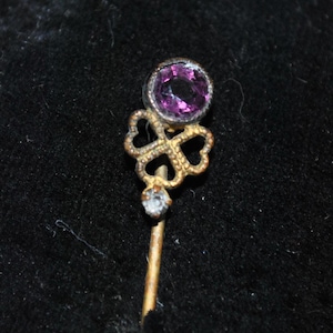 Antique Unique Shamrock and Amethyst Glass Stick / Cravat Pin