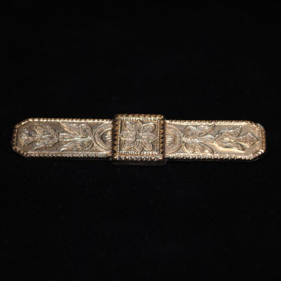 Antique Victorian Engraved Gold-filled Bar Pin / … - image 2