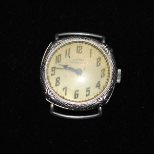 NOT Working! Vintage Art Deco Deuber Hampden Watch Face with Engraved 14k White Gold-filled Bezel — For Repair / Restoration