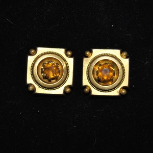 Unique Victorian Collar Buttons / Cufflinks with Amber Colored Stones
