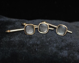 Set of 3 Vintage Swank Gold-tone Tuxedo / Shirt Studs with Gray Pearl Shell