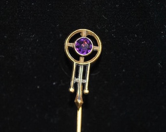 Antique Edwardian Kern Gold-plated &quot;Comet&quot; Stick Pin with Amethyst Glass