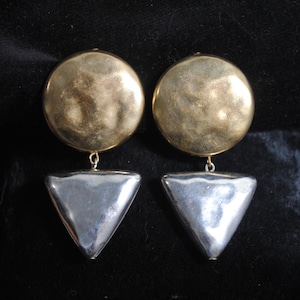 Vintage La Contessa by Mary Demarco Gold & Silver Brutalist Clip-on Earrings