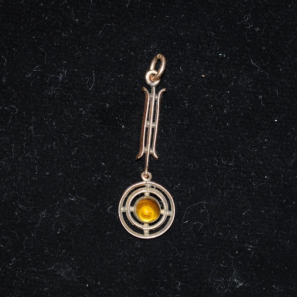 Antique 14k Gold-plated Drop Lavalier Pendant with Amber / Orange Cabochon