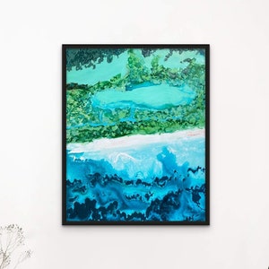 Turquoise Wall Art, Teal abstracte kunst, Teal abstracte schilderkunst, blauwe ingelijste print, abstracte Wall Art Uk, abstracte Wall Art kleurrijk