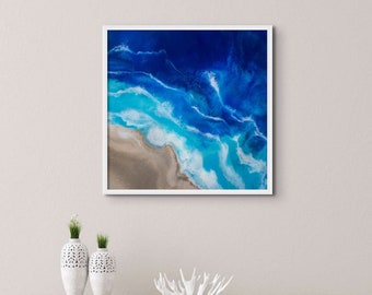 Framed Ocean Art, Blue Ocean Art, Blue Framed Print, Ocean Lover Gift, Ocean Nursery, Abstract Ocean Art, Ocean Wall Art, Resin Art