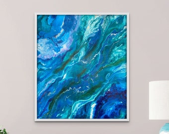 Blue Abstract Ocean Art Print: Beach House Decor