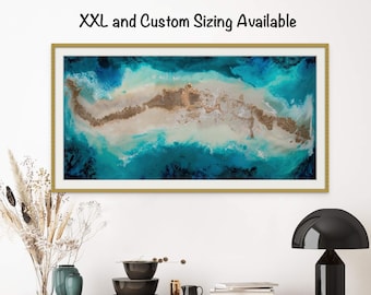 Stampa artistica astratta dell'oceano di grandi dimensioni: dimensioni personalizzate e XXL, in turchese