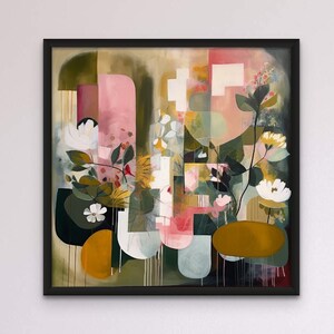 Modern Floral Giclée Print: Green and Pink Botanical Art