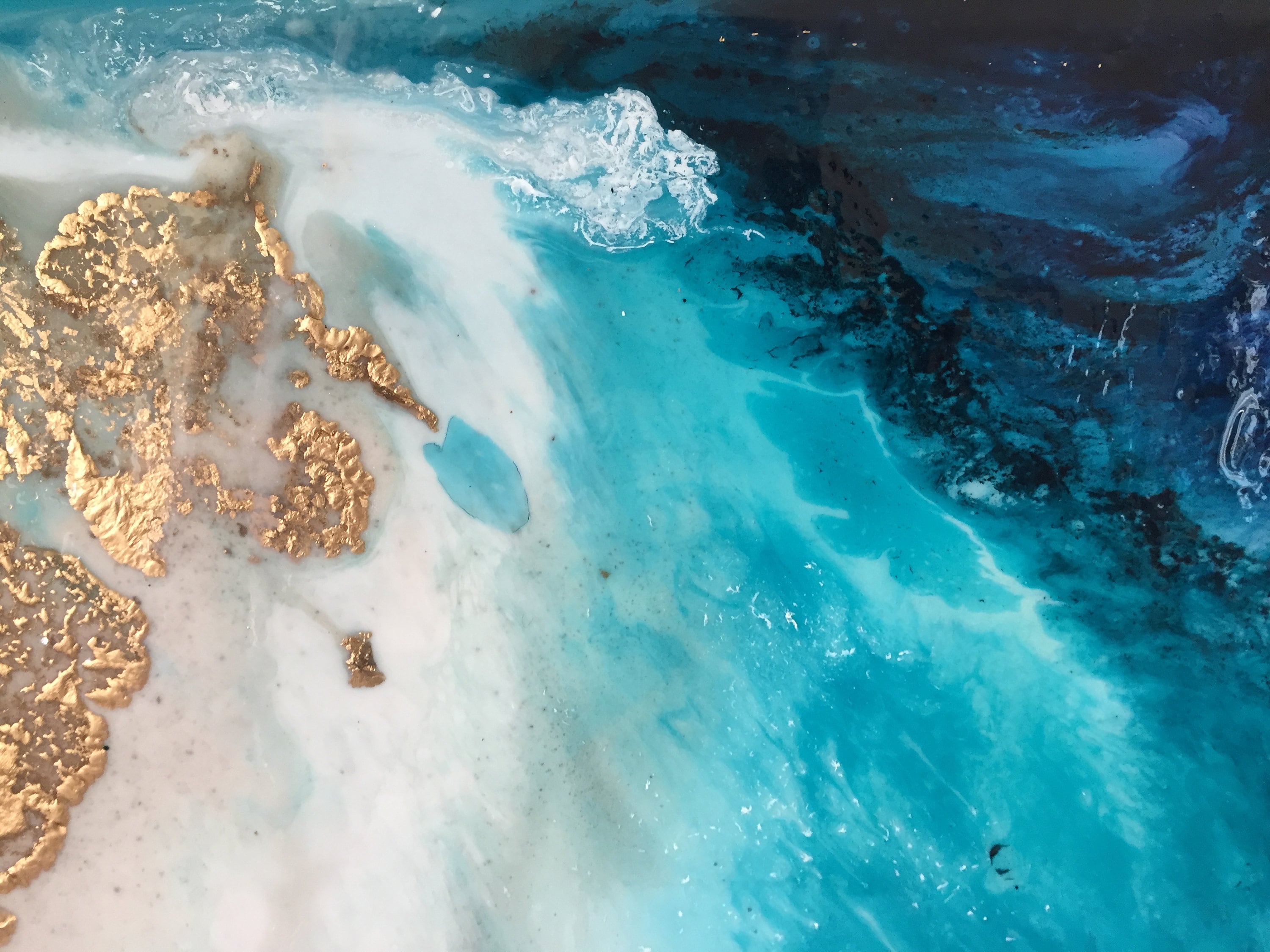 Framed Ocean Wall Art Teal and Gold Wall Art Framed Beach Etsy