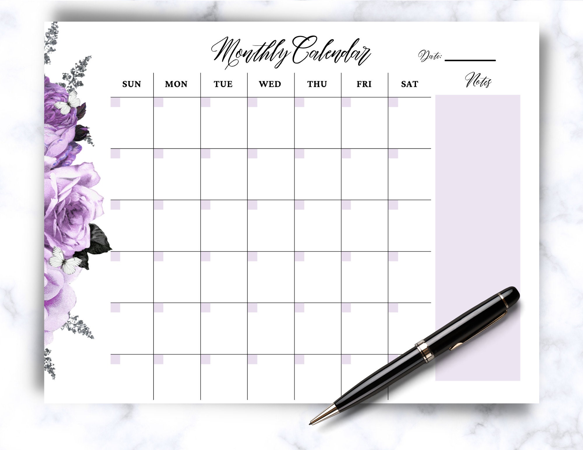 Printable-Purple Lavender-Blank/Fillable Monthly | Etsy