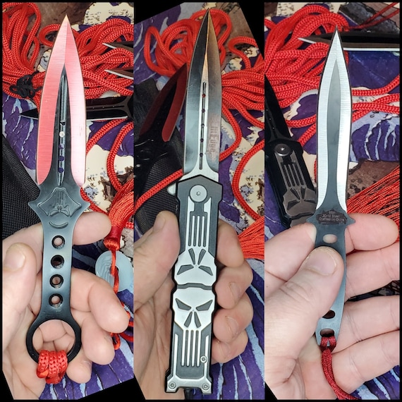 Punisher Mega Set. Sheng Biao, Quick Open Knife, and Throwing Knife Set  With a Nylon 3 Sleeve Sheath. 5 Meter Red Rope Pro Level Sheng Biao 