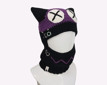 Customized Cat Balaclava, Monster Balaclava Crochet, Handmade Balaclava With Horns, Personalized Name, Custom Cat Beanie