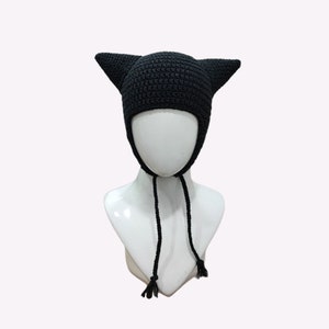 Devil Horn Hat, Horn Hat Crochet With Ear Flaps, Beanie With Horns, Cat Hat With Ears, Devil Bonnet, Crochet Beanie, Knit Beanie