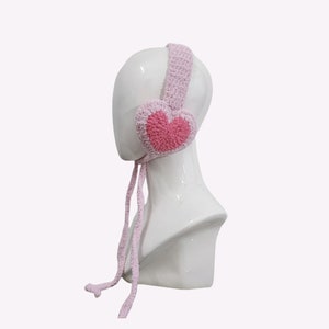 Pink Heart Earmuffs, Cute Heart Ear Muffs Crochet, Ear Warmers, Custom Colors