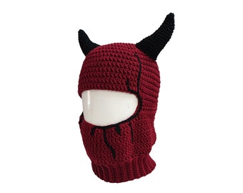 Devil Horn Hat, Devil Horn Balaclava Face Mask Crochet, Halloween Devil Balaclava Hood with Horns, Gothic Indie Devilcore, Balaclava Knit