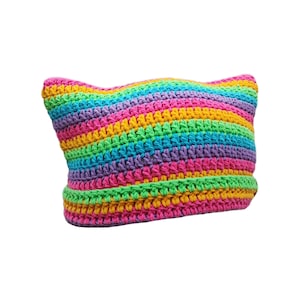 Rainbow Cat Beanie Crochet, Cat Ear Beanie Hat, Cute Knit Cat Hat, Cat Hat With Ears