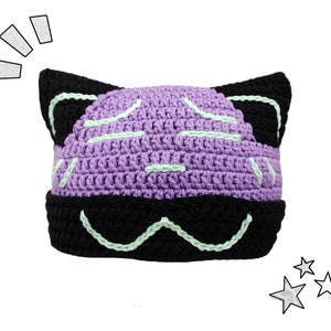 Cat Beanie Emoji, Cat Ear Beanie Crochet, Crochet Cat Hat, Custom Beanie, Y2K Beanie, Cute Beanie, Kitty Hat, Anime Beanie