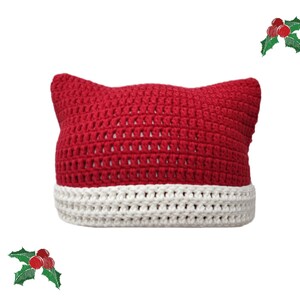 Cat Beanie Christmas Edition, Christmas Hat, Cat Ear Beanie Hat, Cat Beanie, Crochet Beanie Hat, Cat Hat Knit, Santa Cat Hat