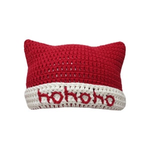 Hohoho Cat Beanie, Christmas Cat Ear Beanie Hat, Stocking Hat, Crochet Beanie Hat, Cat Hat Knit, Santa Claus Cat Hat