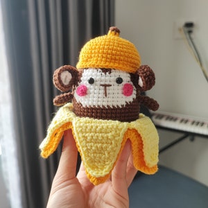 Handmade Banana Monkey Plushie, Monkey Amigurumi Crochet Plushie, Toddler Gift, Vegetable Plushies, Monkey Stuffed Animal Gift