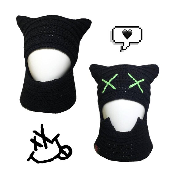 Handmade Cat Balaclava Ski Mask, Balaclava Hat Crochet, Personalized Beanie, Custom Hat, Winter Hat