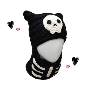 Skull Cat Balaclava, Ski Mask With Ears, Cat Ear Beanie Crochet, Knit Cat Hat, Cat Ear Ski Mask, Custom Balaclava, Cute Cat Hat With Ears