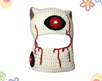 Crochet personnalisé pour cagoule de chat, bonnet de chat personnalisé, chapeau de chat à cagoule personnalisée avec oreilles, crochet de masque de ski