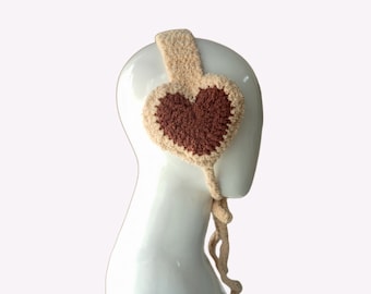 Brown Heart Earmuffs Crochet - Cute Crochet Heart Earmuffs - Customizable Colors