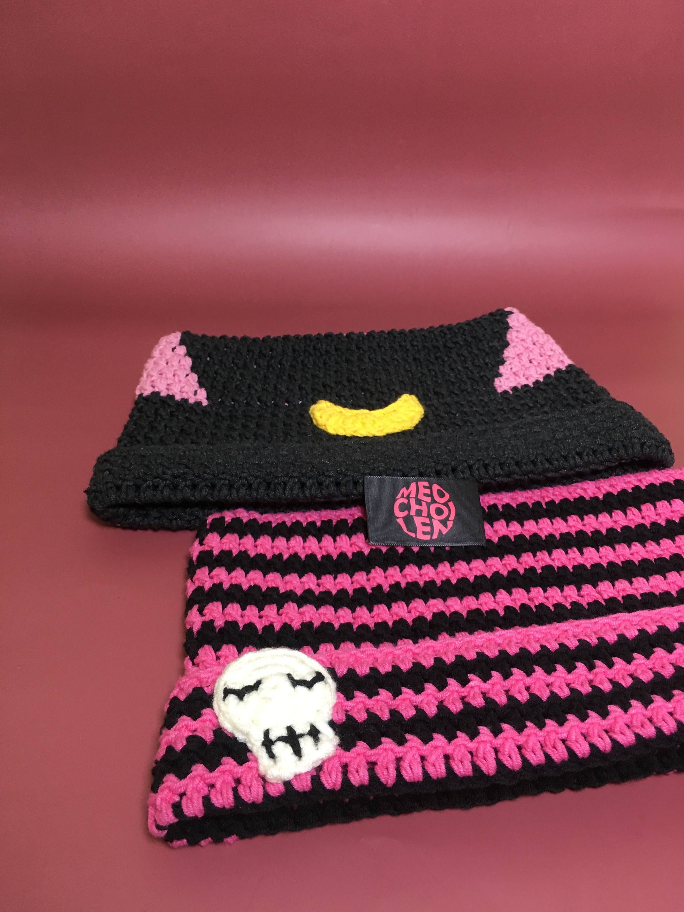 Handmade Hand Crafted Knit Leopard Print Cat Hat Pink and Black Crocheted Cat Hat - Shop on Pinterest main image 4