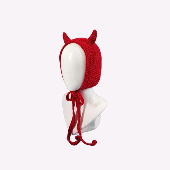 Devil Horn Bonnet With Bow Tie, Crochet Bonnet Hat for  display picture 3