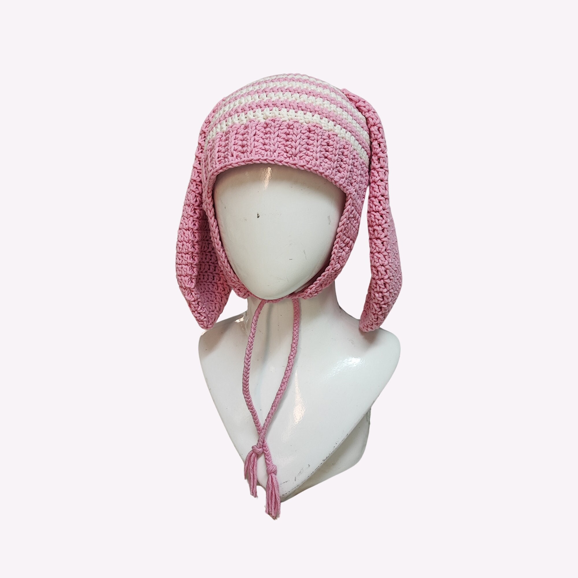 Cute pink bunny ear hat crochet, Adorable bunny hat crochet with ears, Custom color crochet bunny hat with ear flaps, Rabbit ear hat crochet