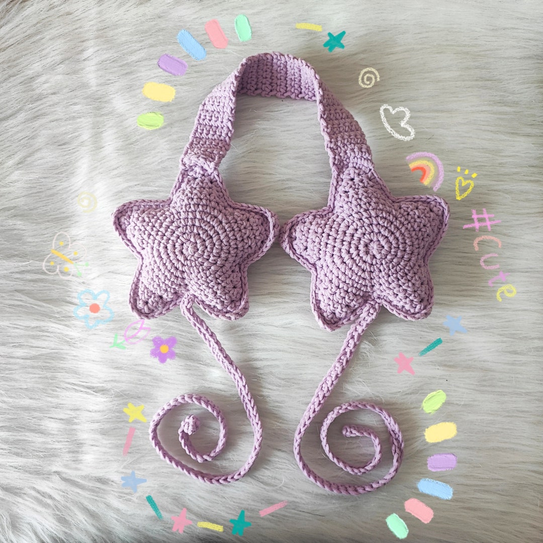 Cute Pastel Purple Star Ear Muffs Crochet, Handmade Star Ear Muffs, Gift for Best Friend