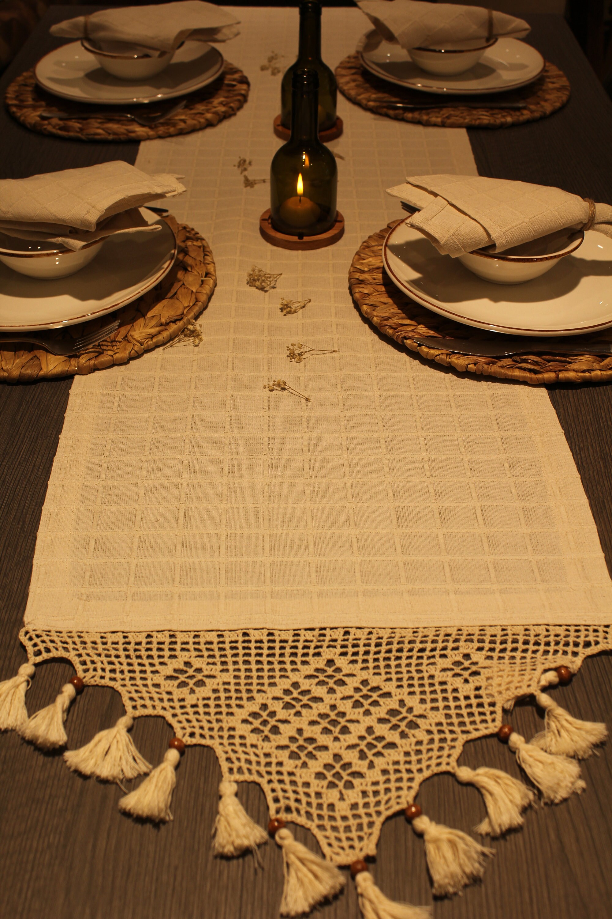 Linen table runner Vintage Style Table Runners Bohemian Etsy